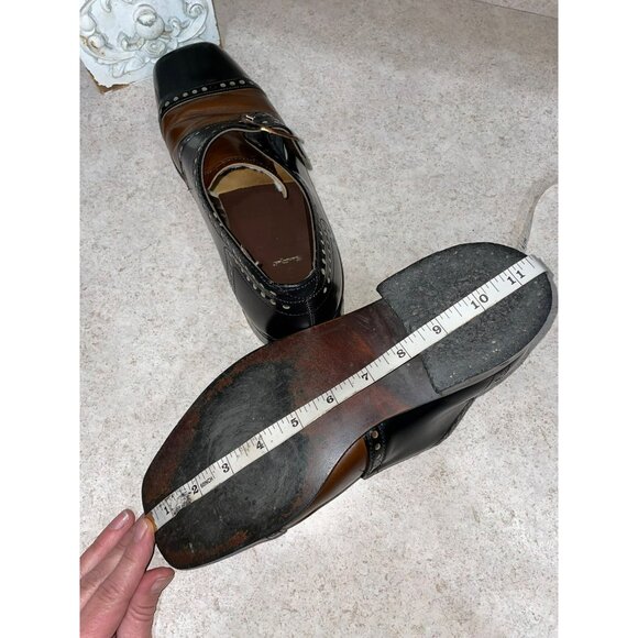Vintage Handmade Two-Tone Leather Studded Monk Strap Dress Shoes Black & Brown - Picture 4 of 11